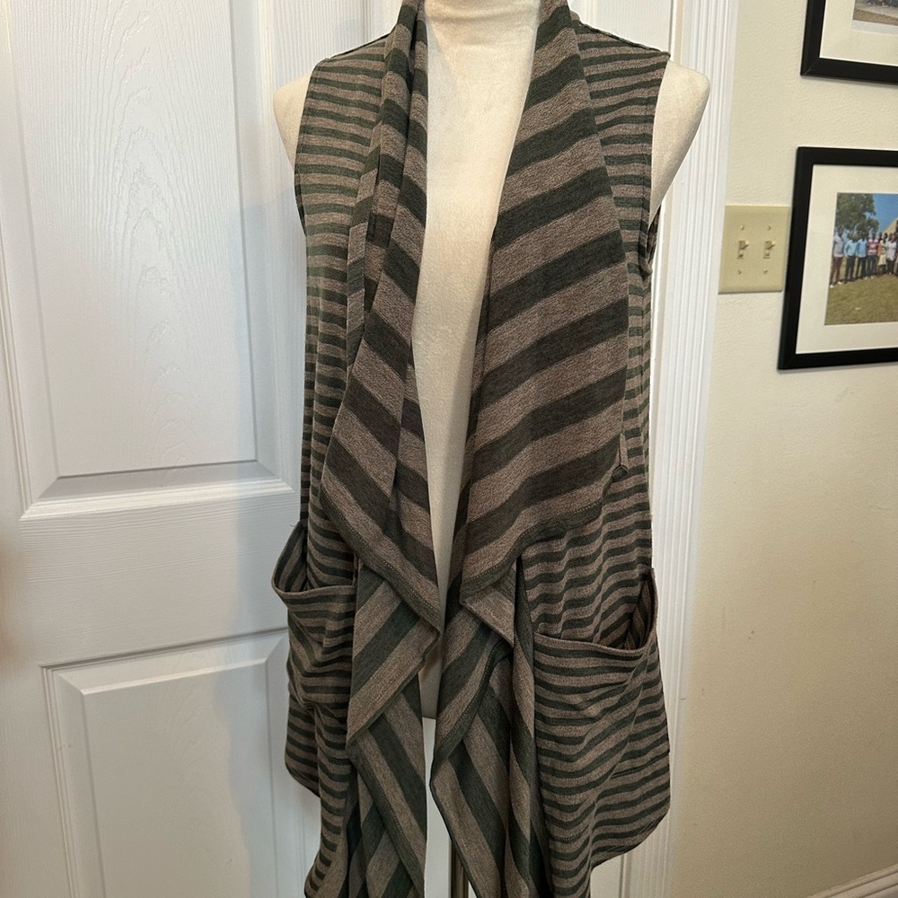 LOGO by Lori Goldstein Striped Vest in Shades of Green